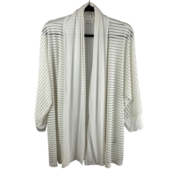 CALVIN Klein White Semi Sheer Striped Open Cardigan 1X - Picture 1 of 9